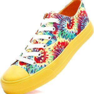 Women’s Canvas Low Top Sneaker Lace-up Classic Casual Shoes  Tie Dye Yellow